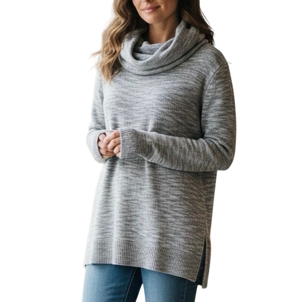 Cupio Woman Plus Size 1X Heather Grey Cowl Neck Tunic Sweater Cozy Space Dye NWT